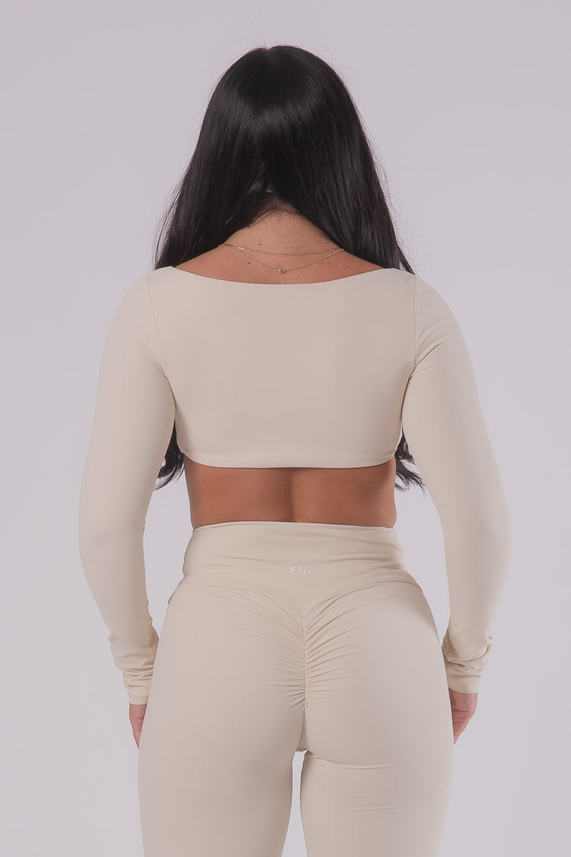 HD Seamless Scrunch Long Sleeve Top - VANILLA ICE CREAM