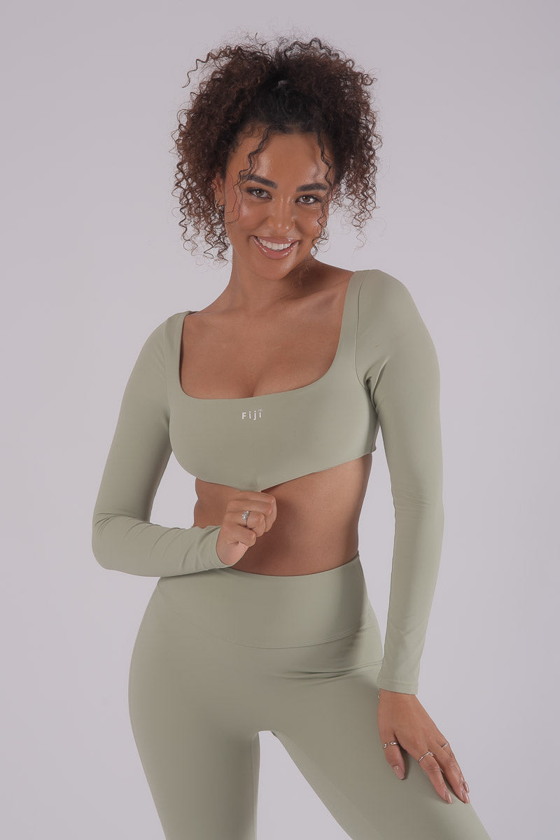 HD Seamless Scrunch Long Sleeve Top - OLIVE