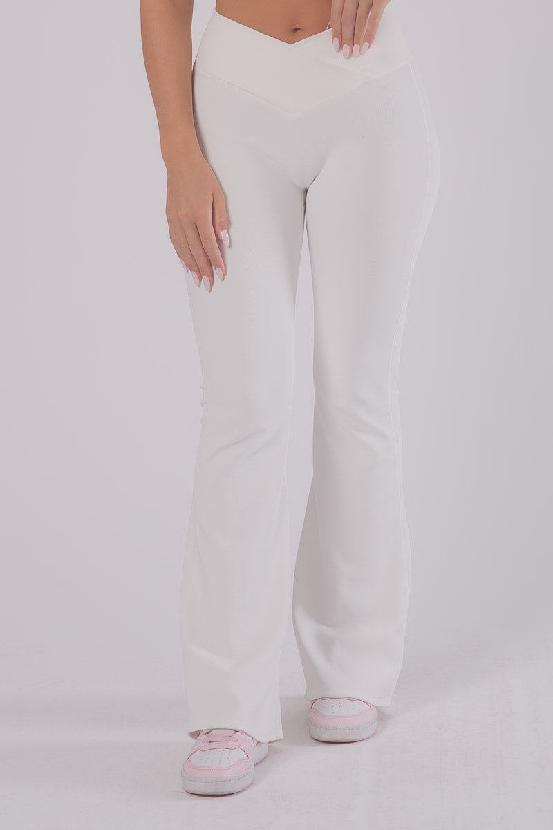 Ribbed Dream Flared Pants - SNOW WHITE