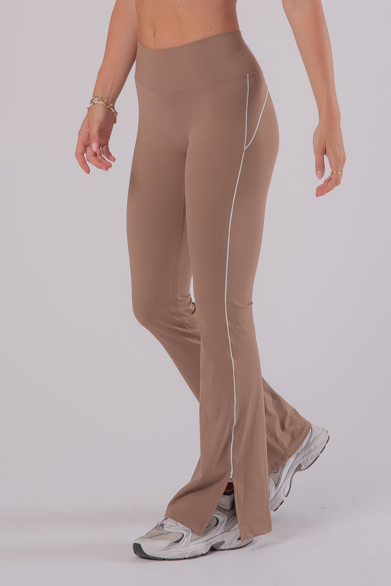 Statement Contrast Flared Pants - LATTE