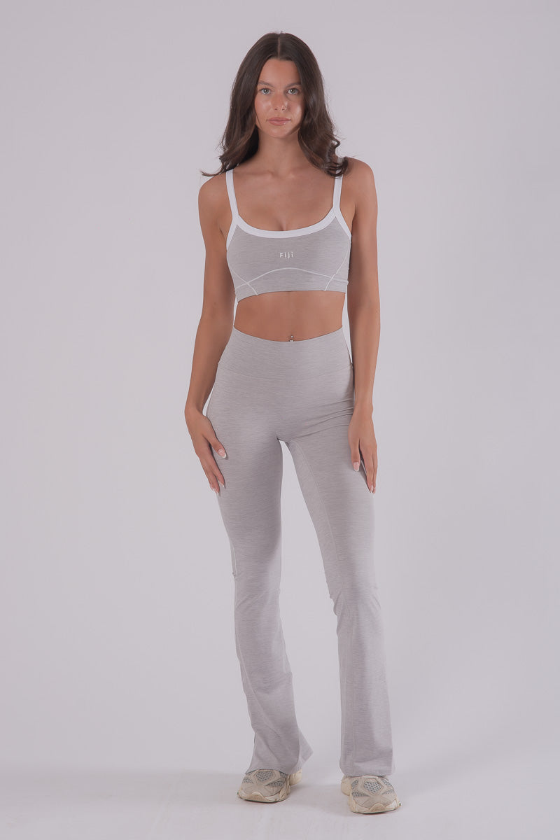 Statement Contrast Flared Pants - CLOUD GREY