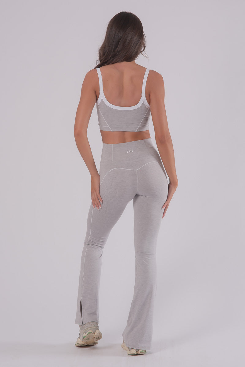 Statement Contrast Flared Pants - CLOUD GREY